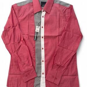 Men's log Pink/Coral Gray, and White Colorblock Long Sleeve Button-Up Shirt size